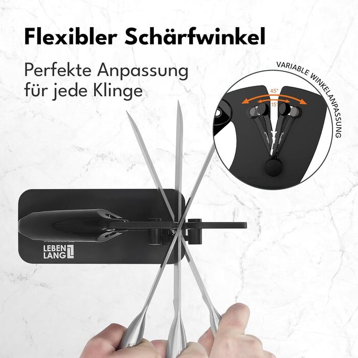 Точилка для ножів LEBENLANG Profi: 15-45 градусів, рухома V-подібна леза для грубого та тонкого заточування ножів та ножиць | Професійна точилка для ножів