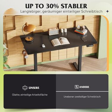 Регульований стіл Devaise 120x60 см з пам'яттю положення, для офісу, білий/чорний