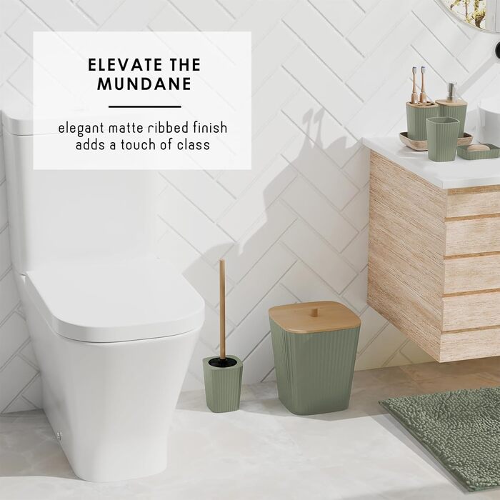 Набір аксесуарів для ванної кімнати Clara Clark Bad-Set Hunter Green (6 шт.), зелений, повний комплект + килимок для ванної