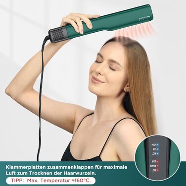 Випрямляч для волосся PARWIN PRO BEAUTY іонний, повітряний, для середнього та довгого волосся (35-75 см), 1200 Вт, темно-зелений