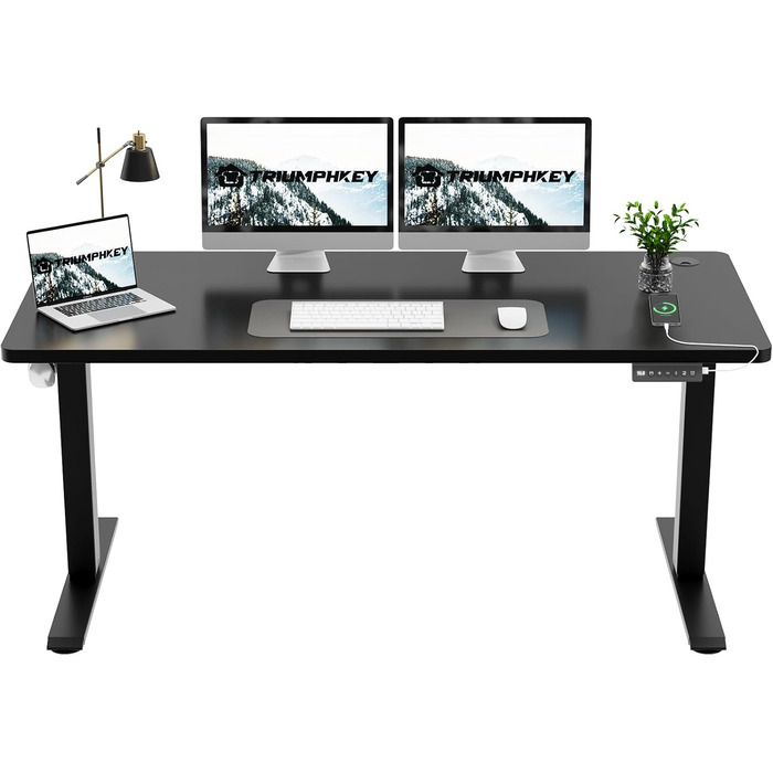 Електричний стіл 160x60 см, регульована висота, чорний, без швів, для комп'ютера