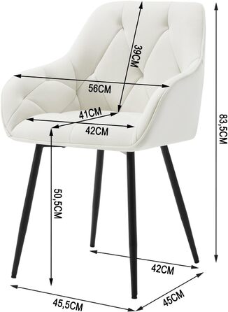 Крісла для їдальні WOLTU - 6 шт. в наборі, з м'якою спинкою та підлокітниками, з металевими ніжками, оксамитова оббивка, кремовий колір