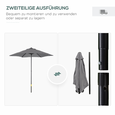 Outsunny Parasol Ø196 см, поворотна парасолька з функцією складання, шестикутна балконна парасолька пляжна парасолька вітрозахисна стабільна ринкова парасолька з колінчастою парасолькою для захисту від сонця для пляжу Балконний сад, темно-сірий