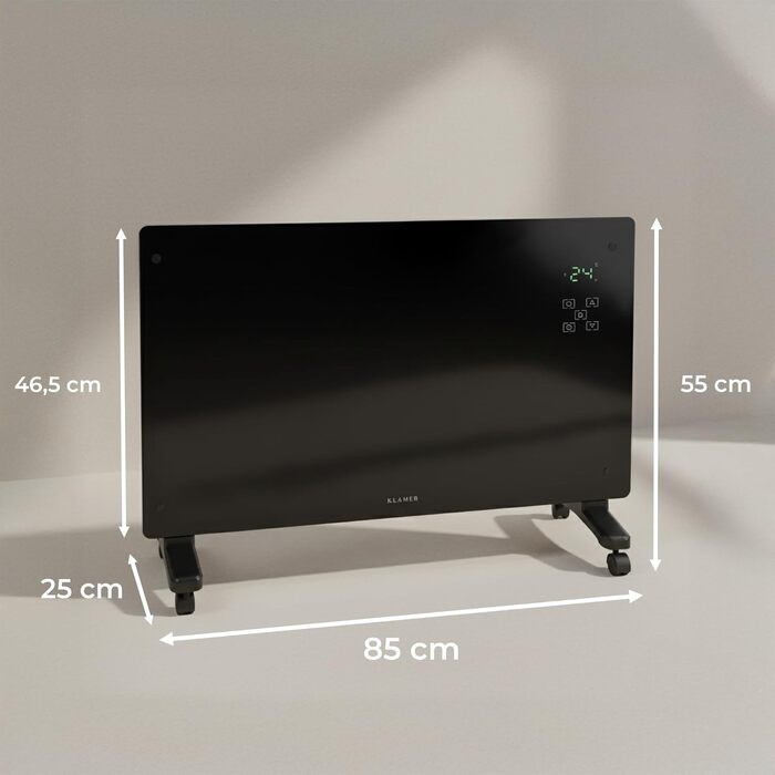 Konvektor KLAMER Pro 2500W з Wi-Fi, керуванням через додаток та таймером, ECO-режим, захист від замерзання, LED-дисплей, захист від перегріву, для дому та спальні, настінний/підлоговий, білий/чорний