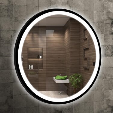 LED дзеркало для ванної кімнати 60 см з чорною рамою та підсвічуванням