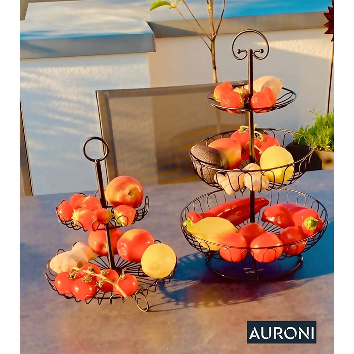 Фруктовий поверх Auroni, 3 поверхи, D 30 см, кошик для фруктів висотою 47 см, ваза для фруктів, металева, чорна, матова, декоративна, для більшого простору на d