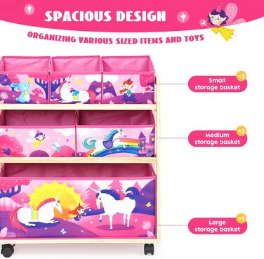 Органайзер для іграшок HOMCENT з колесами та 6 контейнерами великої місткості для дитячої кімнати, дівчачої кімнати