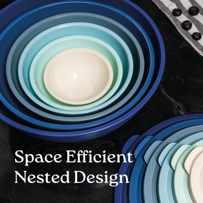 Набір місок для перемішування з нержавіючої сталі WHYSKO | Контейнери для зберігання продуктів, кухонні міски | Екологічні, міцні (з блакитними кришками)