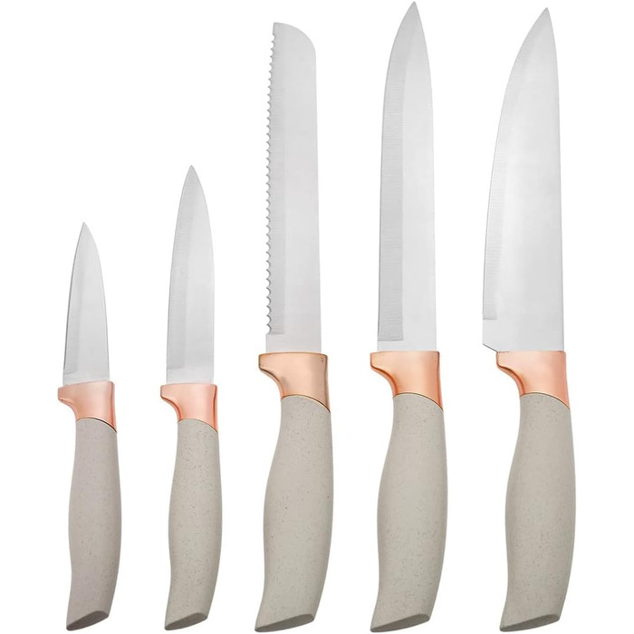 Набір ножів Karaca Gusto 12 предметів з дерев'яною підставкою та кухонними аксесуарами, з нержавіючої сталі, ергономічні ручки, кремовий колір
