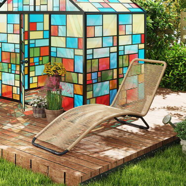 Розкішний шезлонг з ротангу, S-подібний дизайн, плетіння з ротангу, каркас зі сталі, колір - коричневий