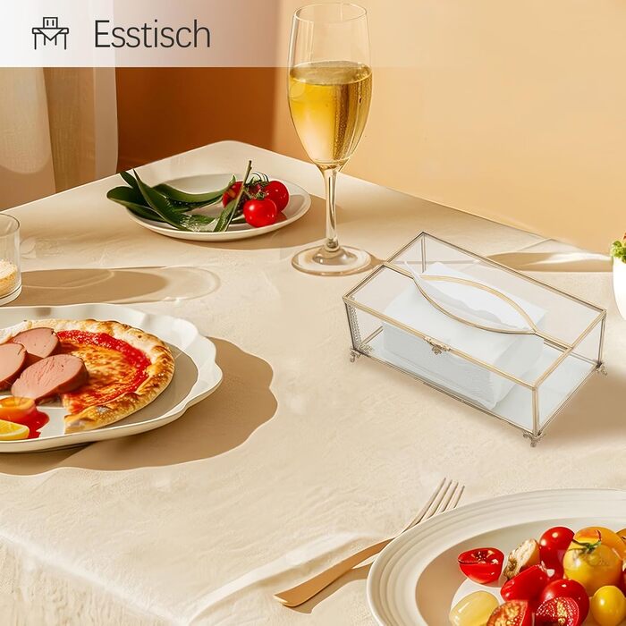 Скляна коробочка для серветок SLHEQING Gold - прямокутна, для ванної, вітальні, спальні, офісу (прозора)