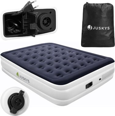 Надувний матрац Juskys 150x200 см з самонадуваємою системою - двомісний, для гостей та кемпінгу, водовідштовхувальний, блакитно-білий