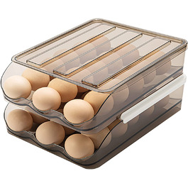 Контейнер для яєць для холодильника Автоматичний тримач для яєць в рулонах для холодильника, ящик для зберігання яєць з кришкою, піднос для зберігання курячих яєць для домашніх господарств (2 шари)
