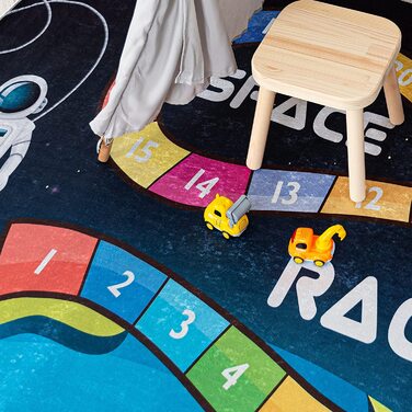 Килимок для дитячої кімнати в Мазовії нековзний - можна прати при температурі до 30 градусів-Планета космос дитячий килим з коротким ворсом килим для дитячої кімнати-ЕКО-ТЕКС килими для хлопчиків і дівчаток синього кольору (160 х 230 см, чорний кольоровий
