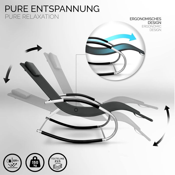 Relaxliege Tillvex: Лежак для саду | Лежак для відпочинку | Атмосферний лежак для саду, 150 кг, дихаючий (Антрацит/Сірий)