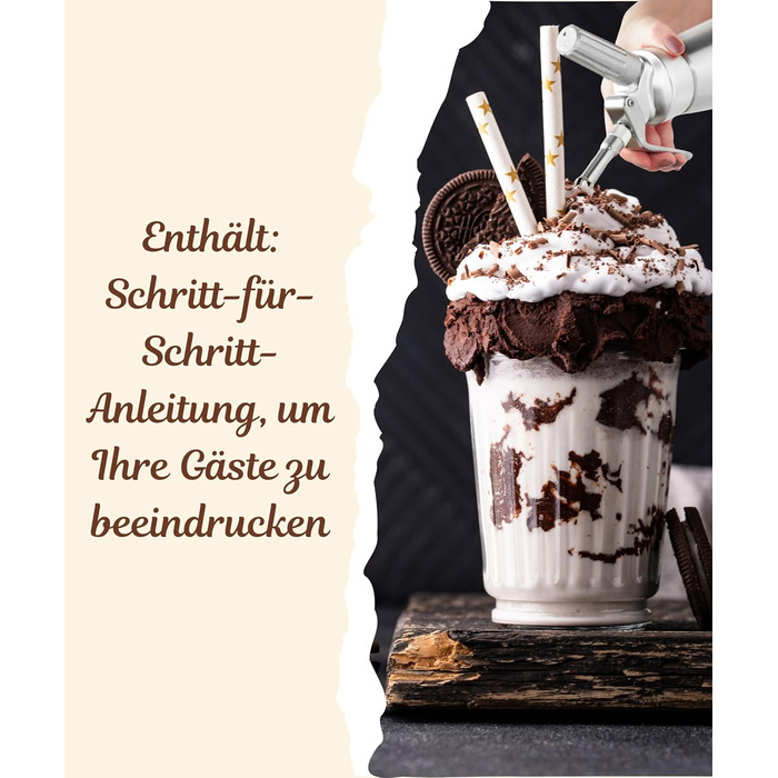 Runesol Дозатор для вершків 500 мл: професійний сифон для десертів з 3 насадками з нержавіючої сталі, алюмінієвий диспенсер для збитого вершку