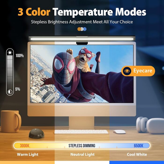 LED лампа для монітора з USB та сенсорним керуванням, захист від синього світла, регулювання яскравості та кольорової температури, настільна лампа для комп'ютера