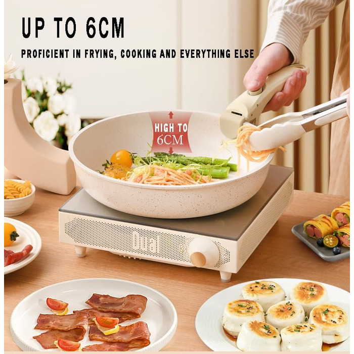 17-ти частинний набір каструль з знімним ручками: Набір посуду Induktion з антипригарним покриттям для всіх типів плит, придатний для миття в посудомийній машині (молочний білий)