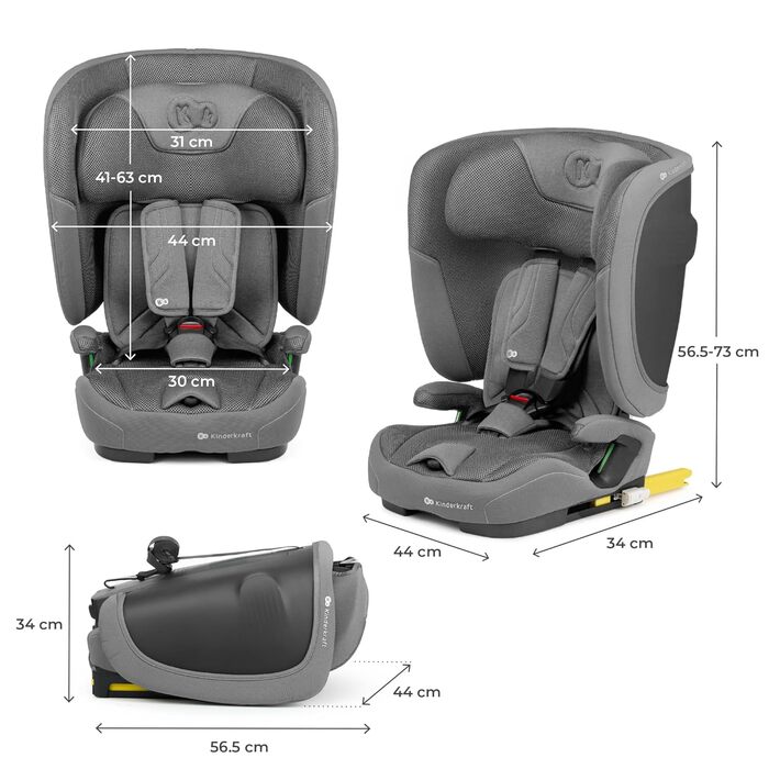 Автокрісло Kinderkraft FIX2GO i-Size 76-150 см (15 міс - 12 років), сіре, ISOFIX, з SPS+, H-GUARD+, 5 положень, з пранням чохла