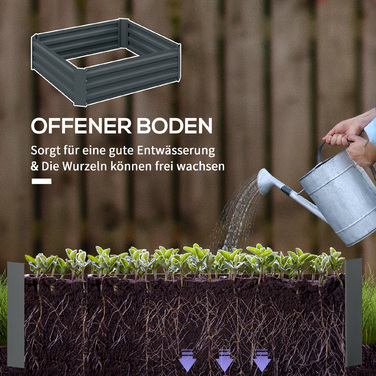 Набір з 2 горщиків для квітів/овочів, вазони для саду, тераси, оцинкована сталь, 100 x 100 x 30 см, темно-сірий