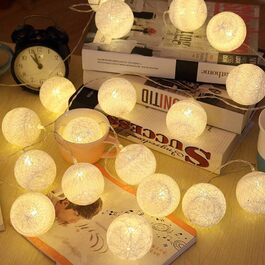 Світлодіодна гірлянда ELINKUME теплий білий 3,3 м / 10,8 фута 20 бавовняних кульок на батарейках Декоративне освітлення настрою