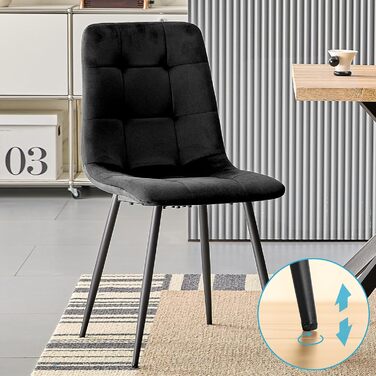 Набір обідніх стільців, м'які стільці з оксамитовою оббивкою та чорними металевими ніжками, кухонні стільці з максимальною вантажопідйомністю 120 кг (4 шт, чорний)