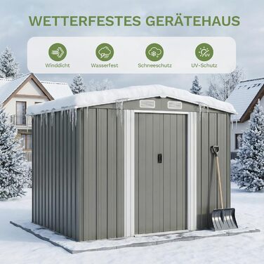 Сарай металевий Devoko 96x98x160 см для саду та двору з похилим дахом, сталевий, з рукавичками, сірий (L)