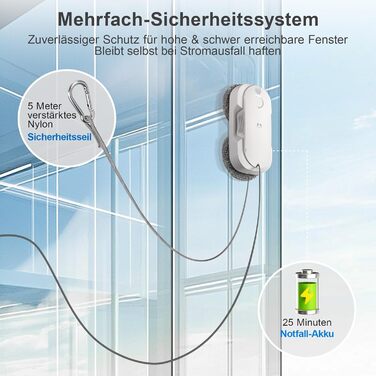 Робот для миття вікон Hutt DDC56 з подвійним променем та ультразвуковою функцією розпилення, електричний мийник вікон з дистанційним керуванням та подвійним резервуаром для води, розпізнавання країв вікон