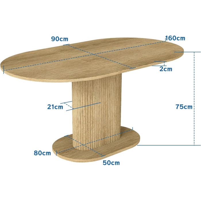 Обідній стіл WAFTING овальної форми, сучасний дизайн, для 4-6 осіб, 160x90x75 см, шпон дуба