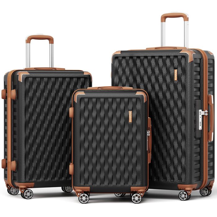 Набір валіз Melalenia 3 шт. з жорсткою обшивкою, чорний (M 53см + L 63см + XL 73см), з TSA замком та 4 колесами