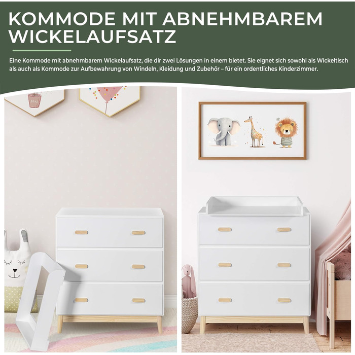 Комод з пеленальним столиком Rebecca Mobili, Aqua Grün Braun, колір блакитно-зелений, матеріал: сосна, MDF, компактний, знімний пеленальний столик, розміри 100 x 80 x 42 см, артикул RE6985