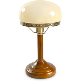 Настільна лампа Relaxdays Кругла дерев'яна основа Ностальгічний вигляд в стилі модерн, бежевий/латунний вигляд 10016611, антикварна одинарна
