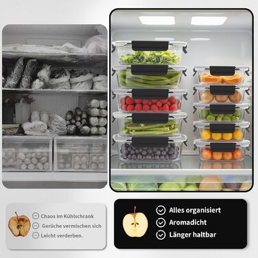 Набір контейнерів для зберігання продуктів FE1537-чорний (20 шт.): контейнери + кришки, миюча посуду, для мікрохвильовки та морозильника, герметичні