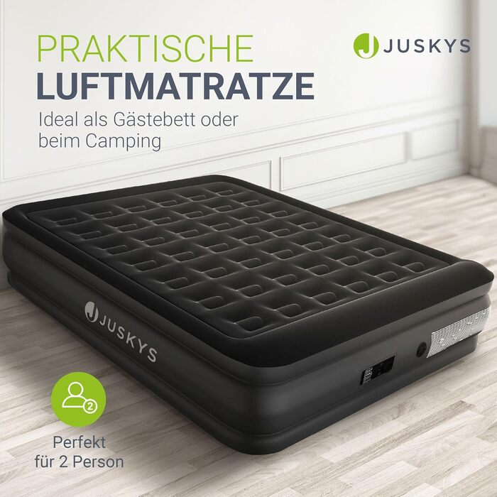 Надувний матрац Juskys самонадувний 150x200 см - 2 місця з вбудованим насосом - ідеальний для гостей та кемпінгу - водонепроникний, блакитно-білий (чорний, двоспальний)