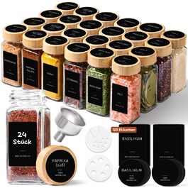 Набір баночок для спецій ComSaf 24 шт. по 120 мл з мітками, бамбуковими кришками та нержавіючим сталевим воронкою