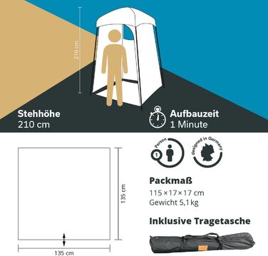 Намет для душу Skandika Camping | Переодягальний намет з висотою 210 см, сріблясте покриття, непрозорий, з окремим дном, вікно з москітною сіткою, кріплення для душу | Туалетний намет (Швидкий старт)
