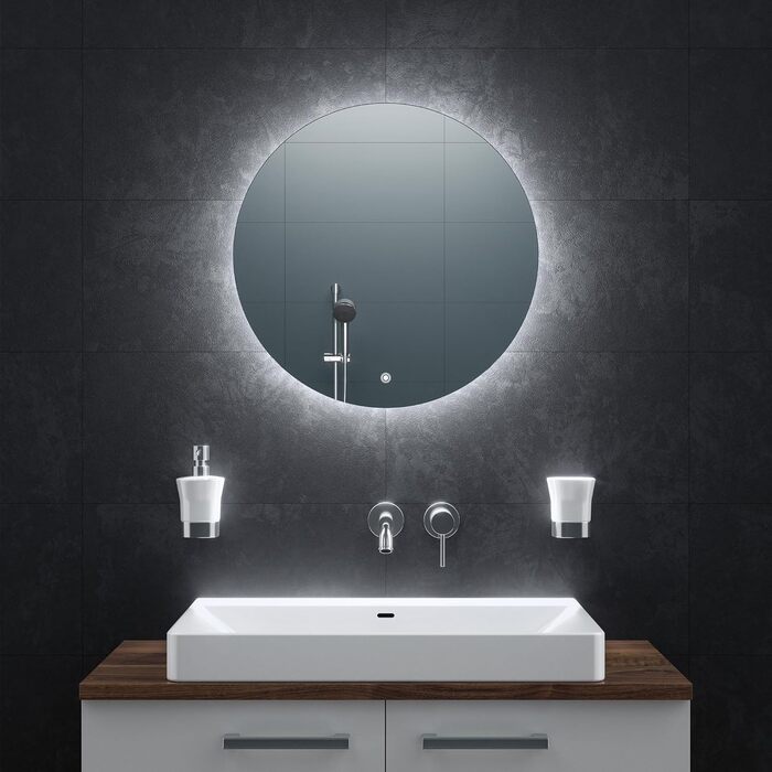 LED дзеркало для ванної кімнати BR Bringer, діаметр 80 см, з підсвічуванням, антизапарюванням, регулюванням яскравості, 3 кольори світла, сенсорне управління, пам'ять, модель BRRS201