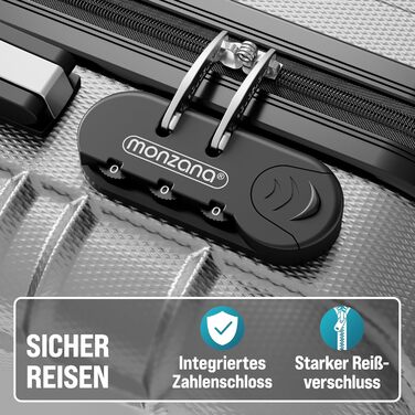 Набір валіз Monzana® 4 шт. з замком, органайзером, вагами та ременями. Валізи з жорсткою конструкцією S-M-L-XL (Срібний)