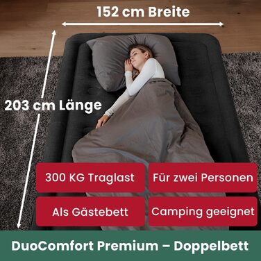 Надувне ліжко для 2 осіб - самонадувна повітряна матрац | Преміум гостьове ліжко без кабелю живлення - інтегрована USB-C помпа - надувне ліжко. Виберіть розмір зараз! Чорний двоспальний