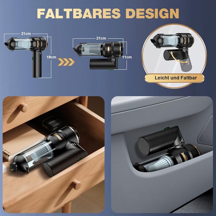 Акумуляторний ручний пилосос 4-в-1 для авто та дому, потужність 28000Па, бездротовий пилосос для прибирання шерсті тварин, кухні та офісу