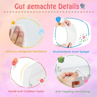 Дитячий туалетний столик DREAMADE для дівчаток з LED-підсвіткою, дерев'яний столик принцеси з відкритими полицями та 5 шухлядами, білий, від 3 років