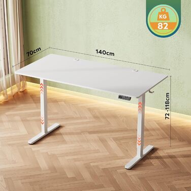 Регульований стіл Devaise 100x60 см з однією стільницею та тихим мотором, стіл для стоячи/сидячи з функцією пам'яті на 3 положення, ергономічний комп'ютерний стіл для офісу, білий (140x70 см, білий)