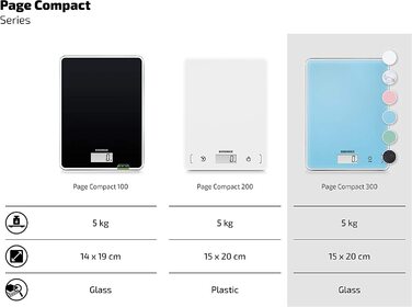 Сторінка кухонних ваг Soehnle Компактні цифрові кухонні ваги вантажопідйомністю до 5 кг, ваги з РК-дисплеєм, що легко читаються, цифрові ваги з додатковою функцією зважування (сині, 300)