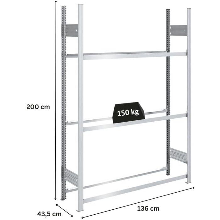 Стелаж для шин PROREGAL PROEGAL – німецька якість, 200x100x43 см, 3 яруси, 150 кг навантаження на ярус, до 5 шин на ярус