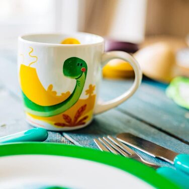 Набір дитячого посуду BIOZOYG з порцеляни: 3 шт. (тарілка, чашка, миска) з динозавром, безпечний для миття в посудомийній машині, подарунок для дитини