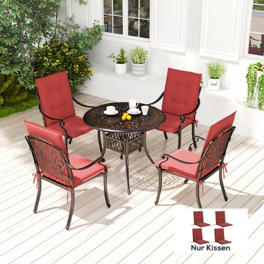 Набір з 4 подушок для сидіння 108 x 50 x 5 см, м'які подушки для стільців з зав'язками, підстилка для сидіння для внутрішнього та зовнішнього використання, бордовий