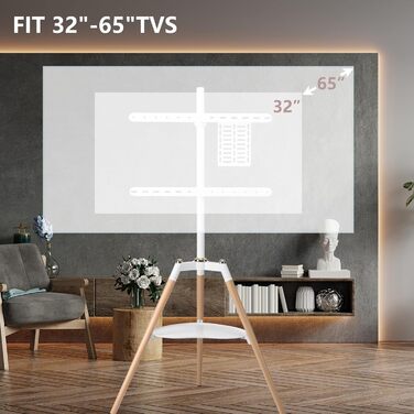 Настінна кріплення для телевізора ETHU | 32-65 дюймів, LED, Curved, поворотний, до 600x400 мм, 40 кг, білий/дуб