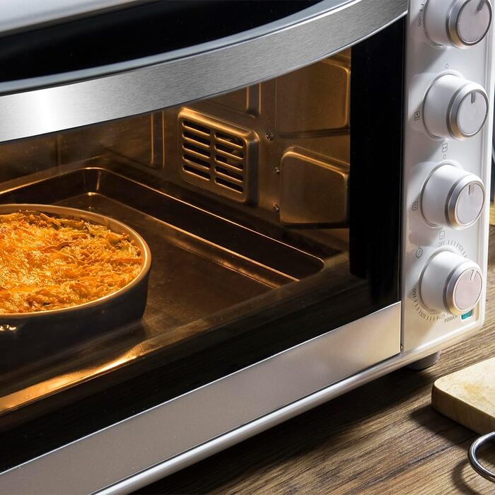 Конвекційна піч Cecotec 46L Bake&Toast 4600 White Gyro: 2000 Вт, 12 функцій, внутрішнє освітлення, регулювання температури до 230°C, подвійне скло, з поворотним шампуром