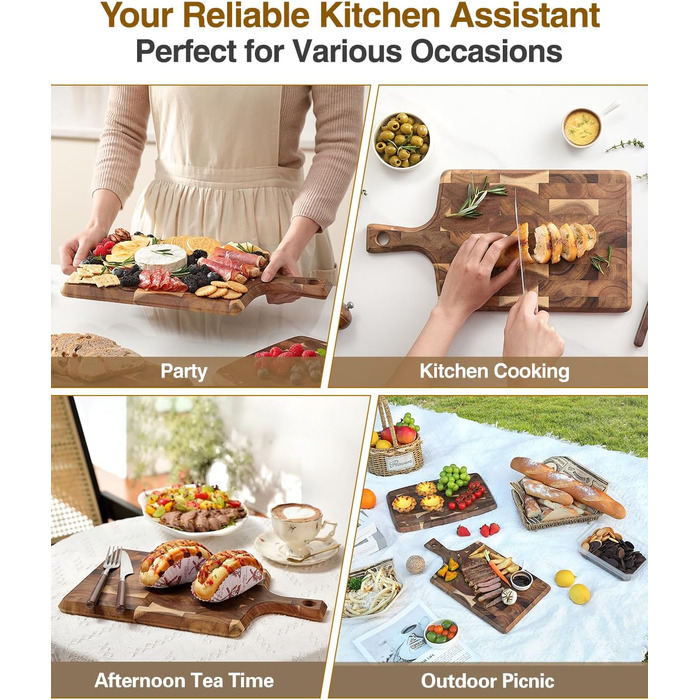 Обрізні дошки XINZUO з акації (35x25x2.6 см) - дерев'яне кухонне рішення з антиковзаючими ніжками та зручним ручним захватом