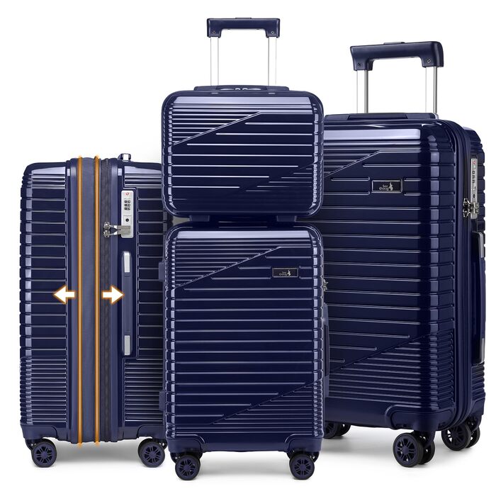 Набір валіз Sea Choice 4 в 1: S/M/L/XL, з жорстким корпусом, розширюваний, з TSA-замком, YKK блискавкою, темно-синій
